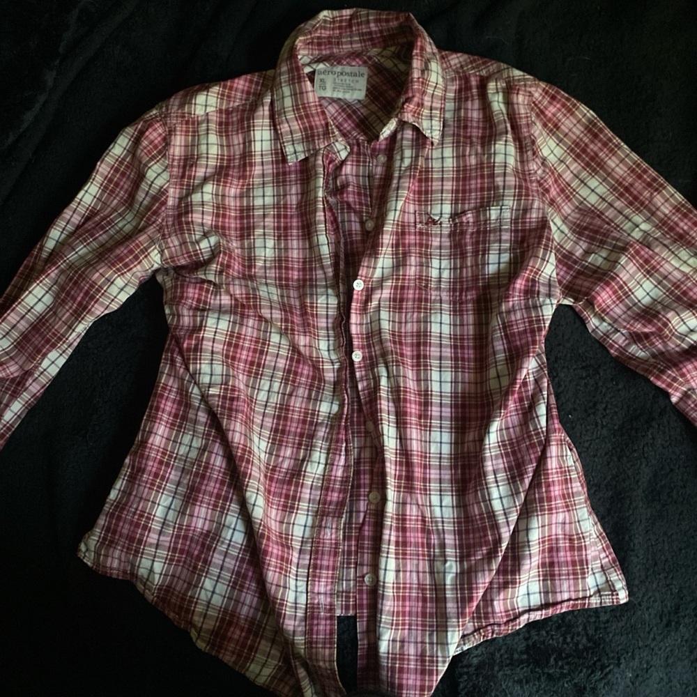 Aeropostale Red and White Plaid Button Down Shirt